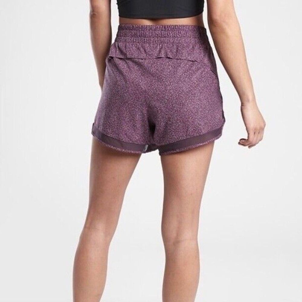 ATHLETA Purple Violet Static Printed Mesh Racer Run Shorts 4" Zip Pocket Small - Picture 2 of 11
